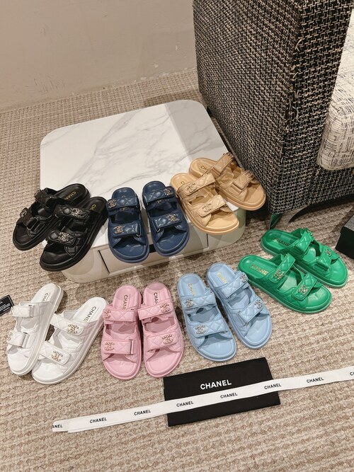 샤넬 cc로고 벨크로 뮬